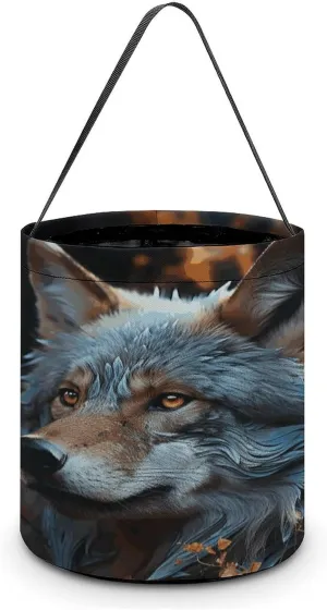 Halloween Handheld Candy Bag Trick Or Treat Bag Autumn Leaves And A Wolf Printed Party Gift Bag Candy Handheld Bag Handheld Candy Bucket Multipurpose Portable And Foldable Handheld Bucket