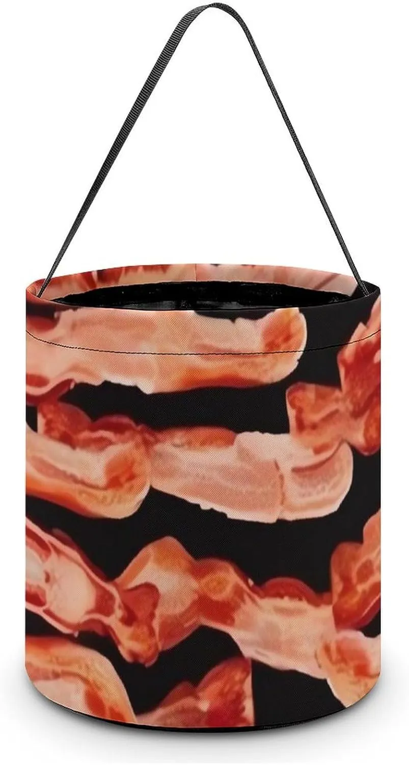 Halloween Handheld Candy Bag Trick Or Treat Bag Bacon Pattern Printed Party Gift Bag Candy Handheld Bag Handheld Candy Bucket Multipurpose Portable And Foldable Handheld Bucket