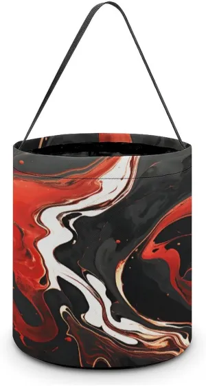 Halloween Handheld Candy Bag Trick Or Treat Bag Black And Red Marble Printed Party Gift Bag Candy Handheld Bag Handheld Candy Bucket Multipurpose Portable And Foldable Handheld Bucket
