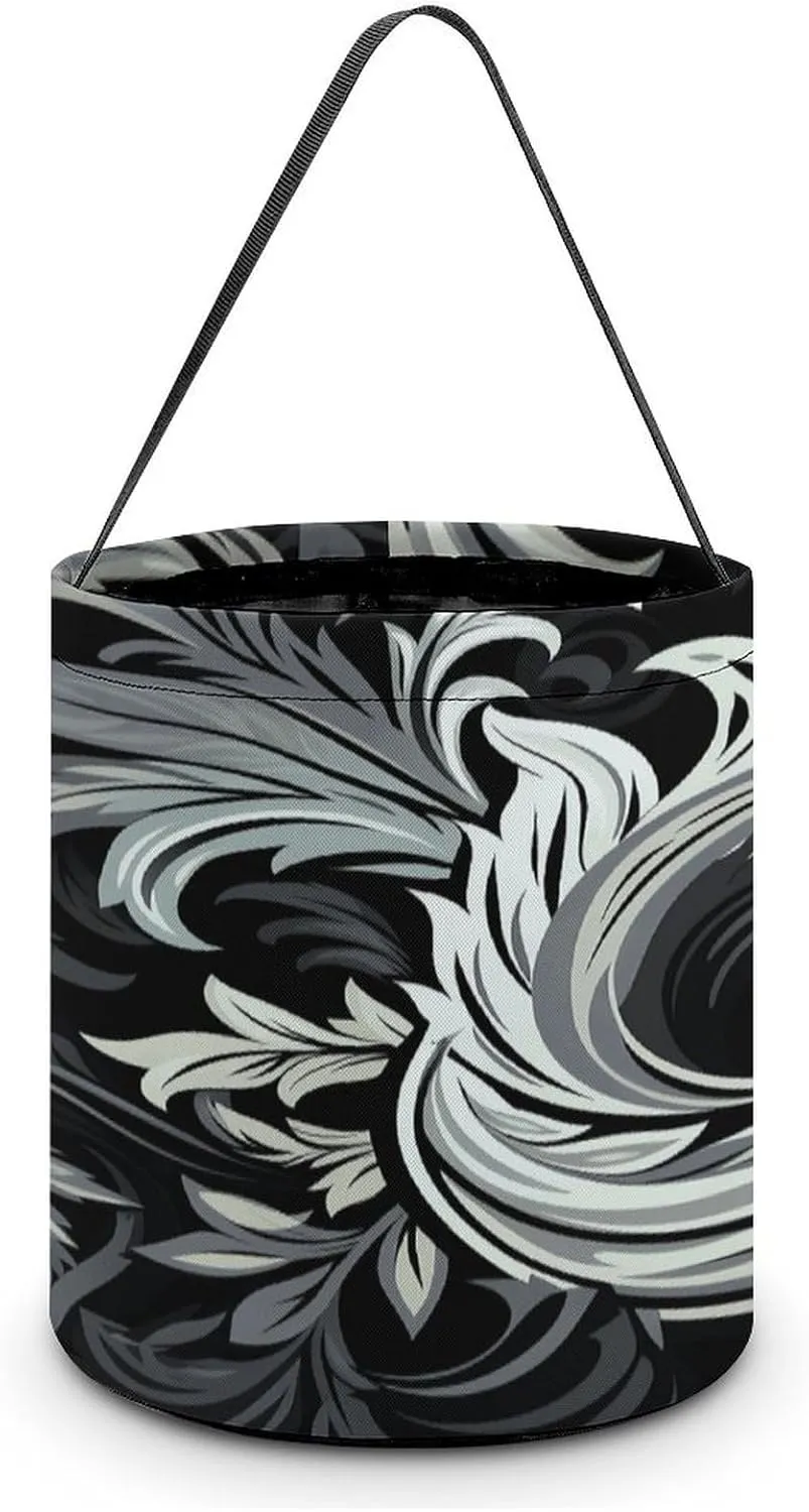 Halloween Handheld Candy Bag Trick Or Treat Bag Black And White Design Pattern Printed Party Gift Bag Candy Handheld Bag Handheld Candy Bucket Multipurpose Portable And Foldable Handheld Bucket