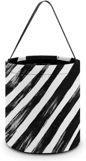 Halloween Handheld Candy Bag Trick Or Treat Bag Black And White Striped Heart Printed Party Gift Bag Candy Handheld Bag Handheld Candy Bucket Multipurpose Portable And Foldable Handheld Bucket