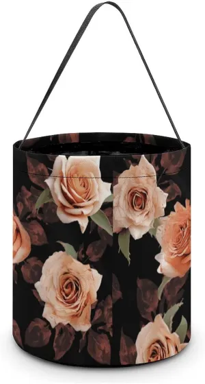Halloween Handheld Candy Bag Trick Or Treat Bag Black Peach Rose Printed Party Gift Bag Candy Handheld Bag Handheld Candy Bucket Multipurpose Portable And Foldable Handheld Bucket