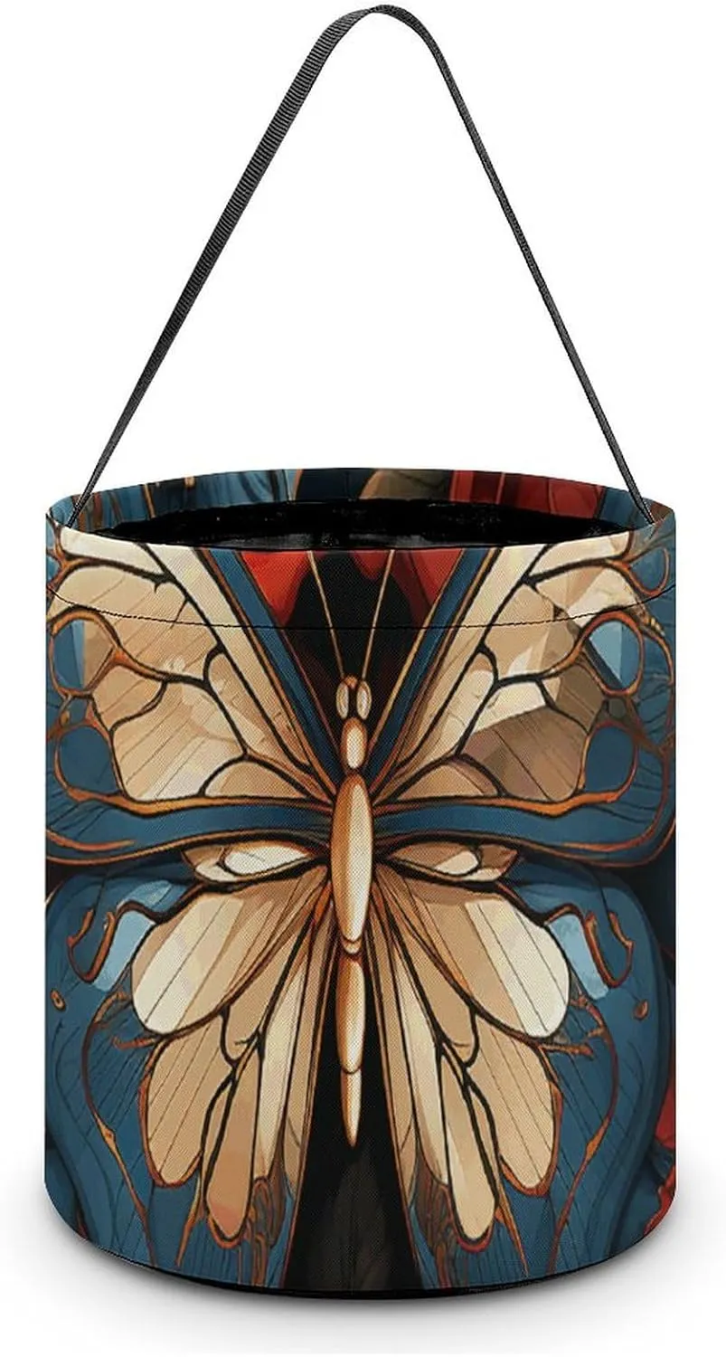 Halloween Handheld Candy Bag Trick Or Treat Bag Butterflies And Roses Printed Party Gift Bag Candy Handheld Bag Handheld Candy Bucket Multipurpose Portable And Foldable Handheld Bucket