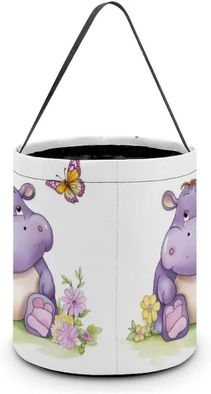 Halloween Handheld Candy Bag Trick Or Treat Bag Butterfly And Hippo Printed Party Gift Bag Candy Handheld Bag Handheld Candy Bucket Multipurpose Portable And Foldable Handheld Bucket