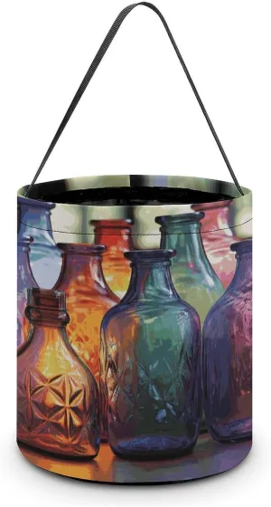 Halloween Handheld Candy Bag Trick Or Treat Bag Colorful Glass Bottle Printed Party Gift Bag Candy Handheld Bag Handheld Candy Bucket Multipurpose Portable And Foldable Handheld Bucket
