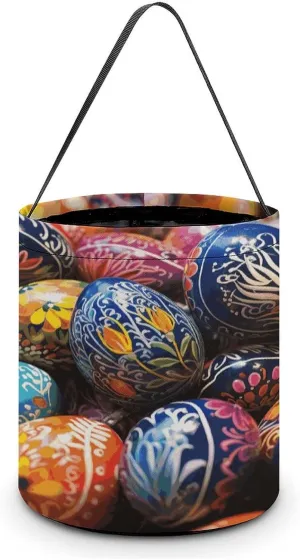 Halloween Handheld Candy Bag Trick Or Treat Bag Colorful Hand Painted Easter Eggs Printed Party Gift Bag Candy Handheld Bag Handheld Candy Bucket Multipurpose Portable And Foldable Handheld Bucket
