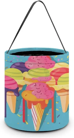 Halloween Handheld Candy Bag Trick Or Treat Bag Colorful Ice Cream Printed Party Gift Bag Candy Handheld Bag Handheld Candy Bucket Multipurpose Portable And Foldable Handheld Bucket