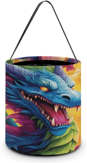 Halloween Handheld Candy Bag Trick Or Treat Bag Colorful of Dragons Printed Party Gift Bag Candy Handheld Bag Handheld Candy Bucket Multipurpose Portable And Foldable Handheld Bucket
