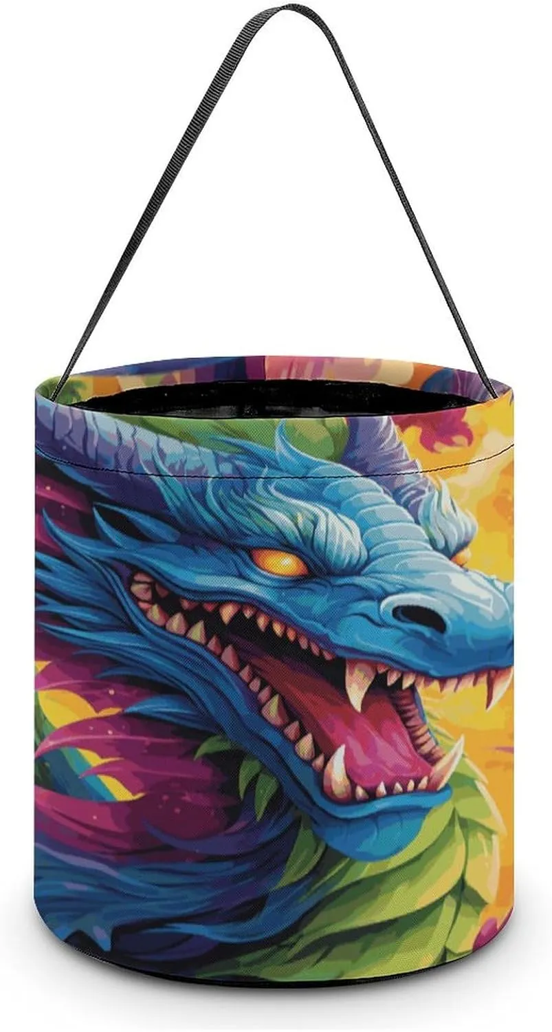 Halloween Handheld Candy Bag Trick Or Treat Bag Colorful of Dragons Printed Party Gift Bag Candy Handheld Bag Handheld Candy Bucket Multipurpose Portable And Foldable Handheld Bucket