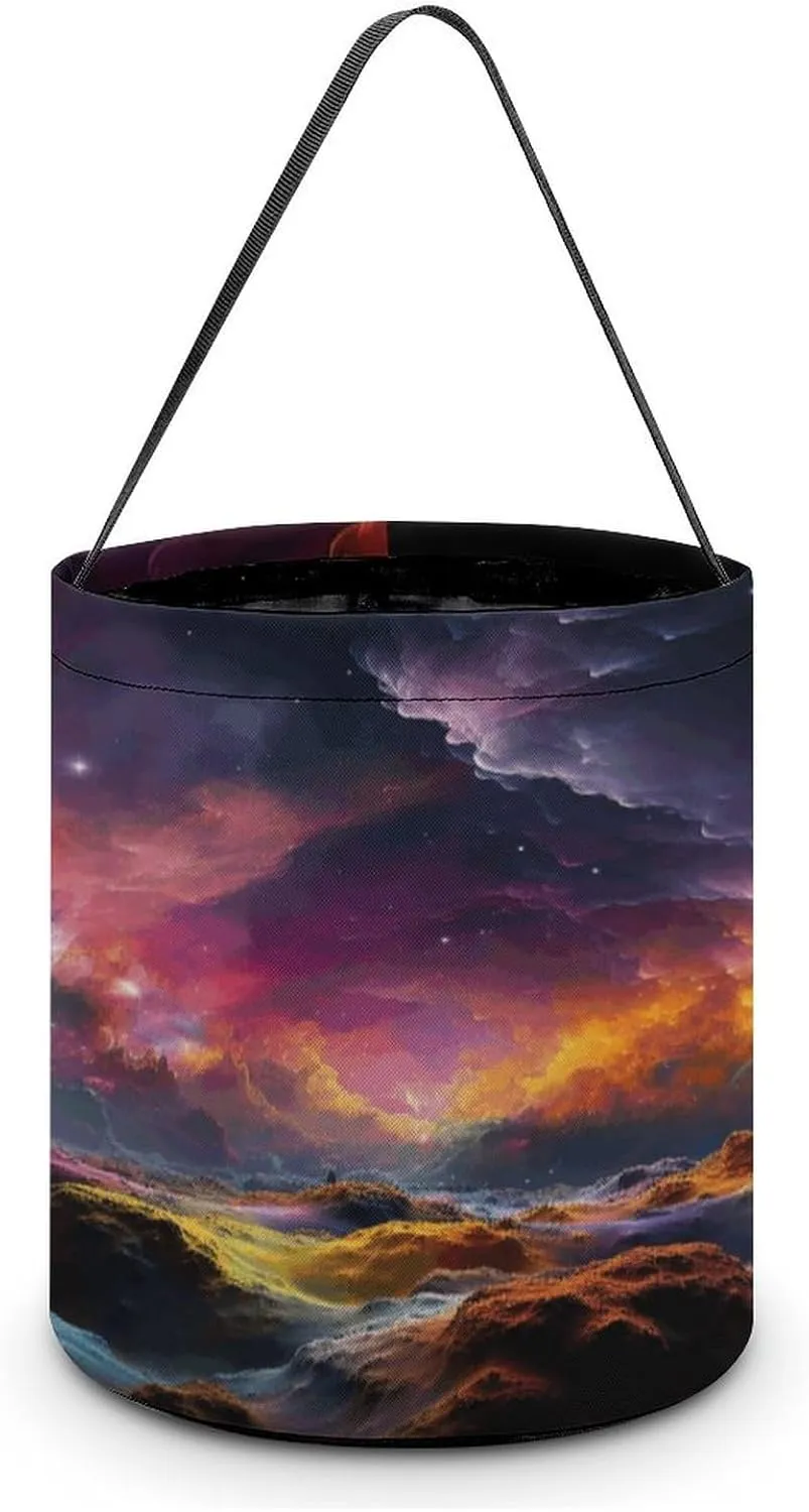 Halloween Handheld Candy Bag Trick Or Treat Bag Colorful Outer Space Printed Party Gift Bag Candy Handheld Bag Handheld Candy Bucket Multipurpose Portable And Foldable Handheld Bucket
