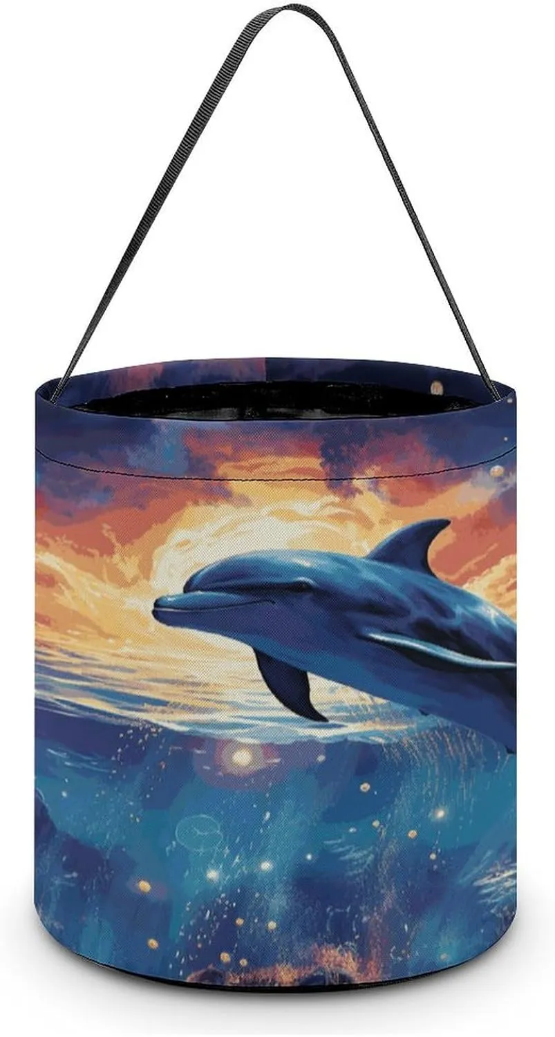 Halloween Handheld Candy Bag Trick Or Treat Bag Colorful Starry Sky Ocean Dolphin Printed Party Gift Bag Candy Handheld Bag Handheld Candy Bucket Multipurpose Portable And Foldable Handheld Bucket
