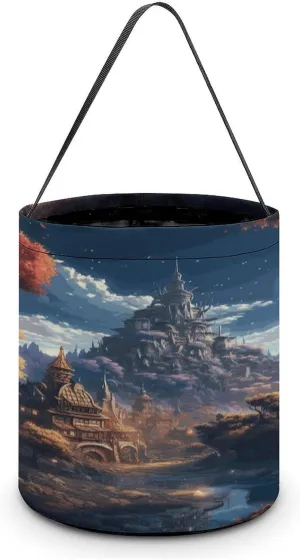 Halloween Handheld Candy Bag Trick Or Treat Bag Fantasy Town Printed Party Gift Bag Candy Handheld Bag Handheld Candy Bucket Multipurpose Portable And Foldable Handheld Bucket