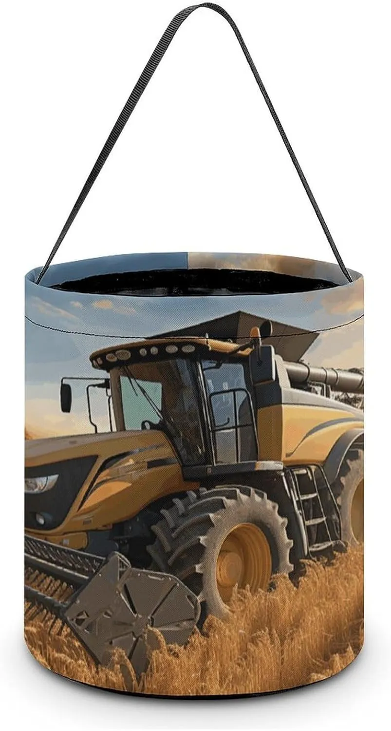 Halloween Handheld Candy Bag Trick Or Treat Bag Farm Tractor Harvest Printed Party Gift Bag Candy Handheld Bag Handheld Candy Bucket Multipurpose Portable And Foldable Handheld Bucket