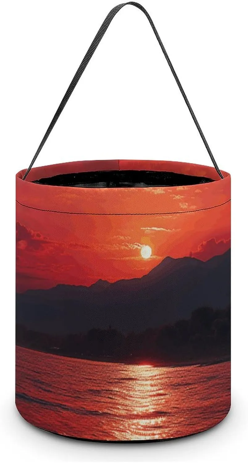 Halloween Handheld Candy Bag Trick Or Treat Bag Fiery Red Sunset Printed Party Gift Bag Candy Handheld Bag Handheld Candy Bucket Multipurpose Portable And Foldable Handheld Bucket