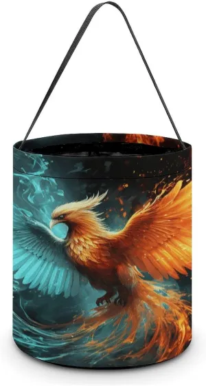 Halloween Handheld Candy Bag Trick Or Treat Bag Fire And Water Phoenix Printed Party Gift Bag Candy Handheld Bag Handheld Candy Bucket Multipurpose Portable And Foldable Handheld Bucket