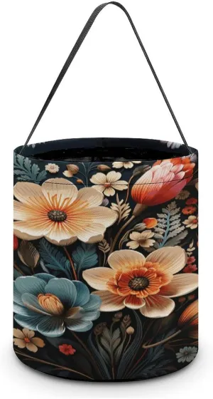 Halloween Handheld Candy Bag Trick Or Treat Bag Floral Pattern Printed Party Gift Bag Candy Handheld Bag Handheld Candy Bucket Multipurpose Portable And Foldable Handheld Bucket