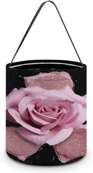 Halloween Handheld Candy Bag Trick Or Treat Bag Glitter Pink Rose Printed Party Gift Bag Candy Handheld Bag Handheld Candy Bucket Multipurpose Portable And Foldable Handheld Bucket