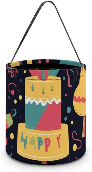 Halloween Handheld Candy Bag Trick Or Treat Bag Happy Birthday Images Printed Party Gift Bag Candy Handheld Bag Handheld Candy Bucket Multipurpose Portable And Foldable Handheld Bucket