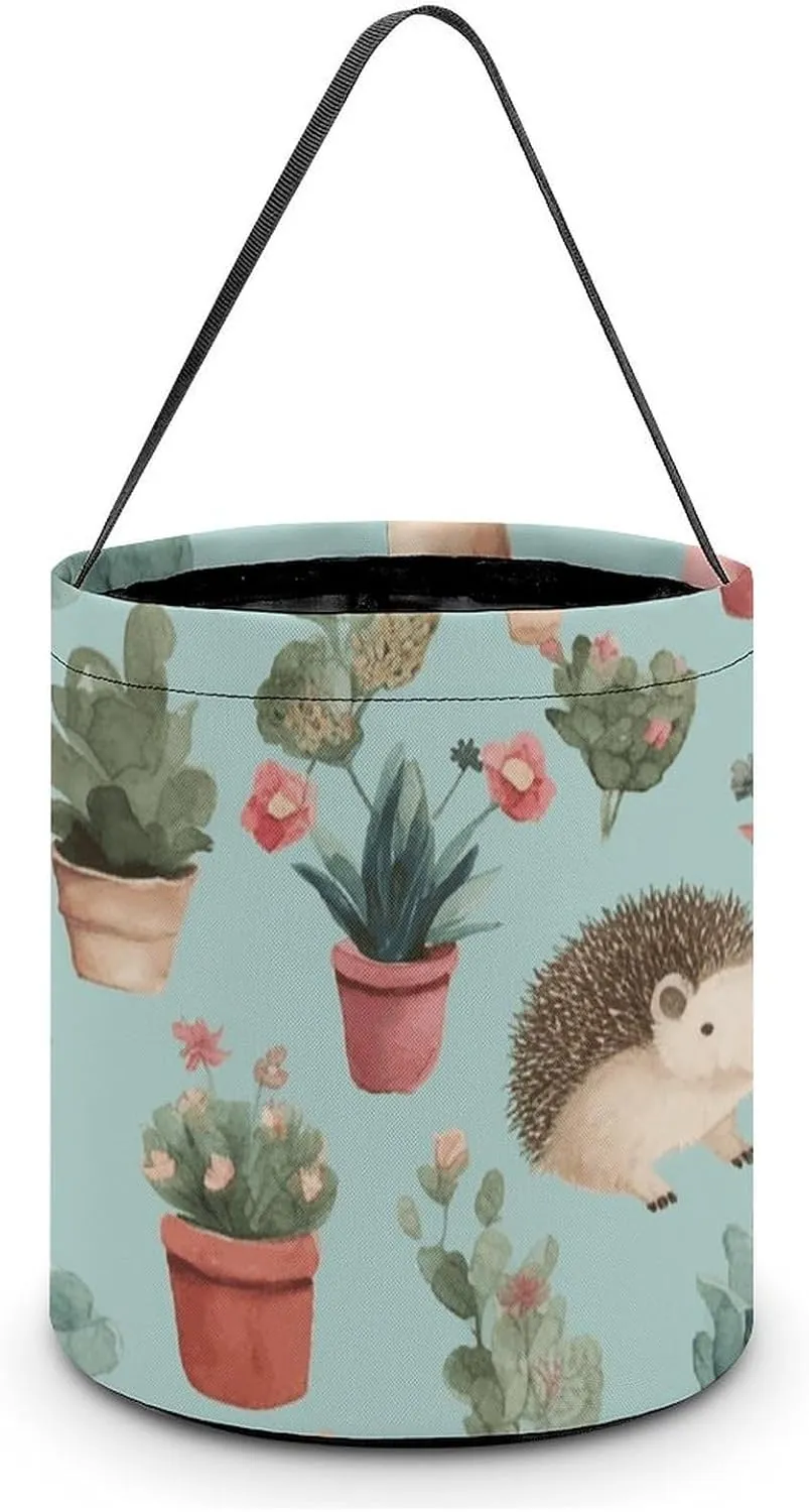Halloween Handheld Candy Bag Trick Or Treat Bag Hedgehog Potted Flower Printed Party Gift Bag Candy Handheld Bag Handheld Candy Bucket Multipurpose Portable And Foldable Handheld Bucket