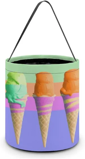 Halloween Handheld Candy Bag Trick Or Treat Bag Ice Cream Rainbow Gradient Printed Party Gift Bag Candy Handheld Bag Handheld Candy Bucket Multipurpose Portable And Foldable Handheld Bucket