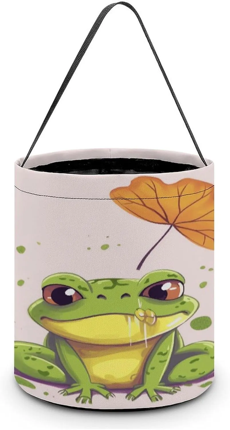 Halloween Handheld Candy Bag Trick Or Treat Bag Leaves And Frog Printed Party Gift Bag Candy Handheld Bag Handheld Candy Bucket Multipurpose Portable And Foldable Handheld Bucket