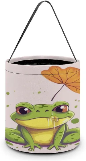Halloween Handheld Candy Bag Trick Or Treat Bag Leaves And Frog Printed Party Gift Bag Candy Handheld Bag Handheld Candy Bucket Multipurpose Portable And Foldable Handheld Bucket