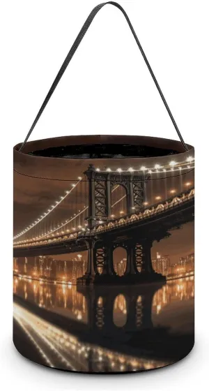 Halloween Handheld Candy Bag Trick Or Treat Bag New York Manhattan Bridge Night Printed Party Gift Bag Candy Handheld Bag Handheld Candy Bucket Multipurpose Portable And Foldable Handheld Bucket