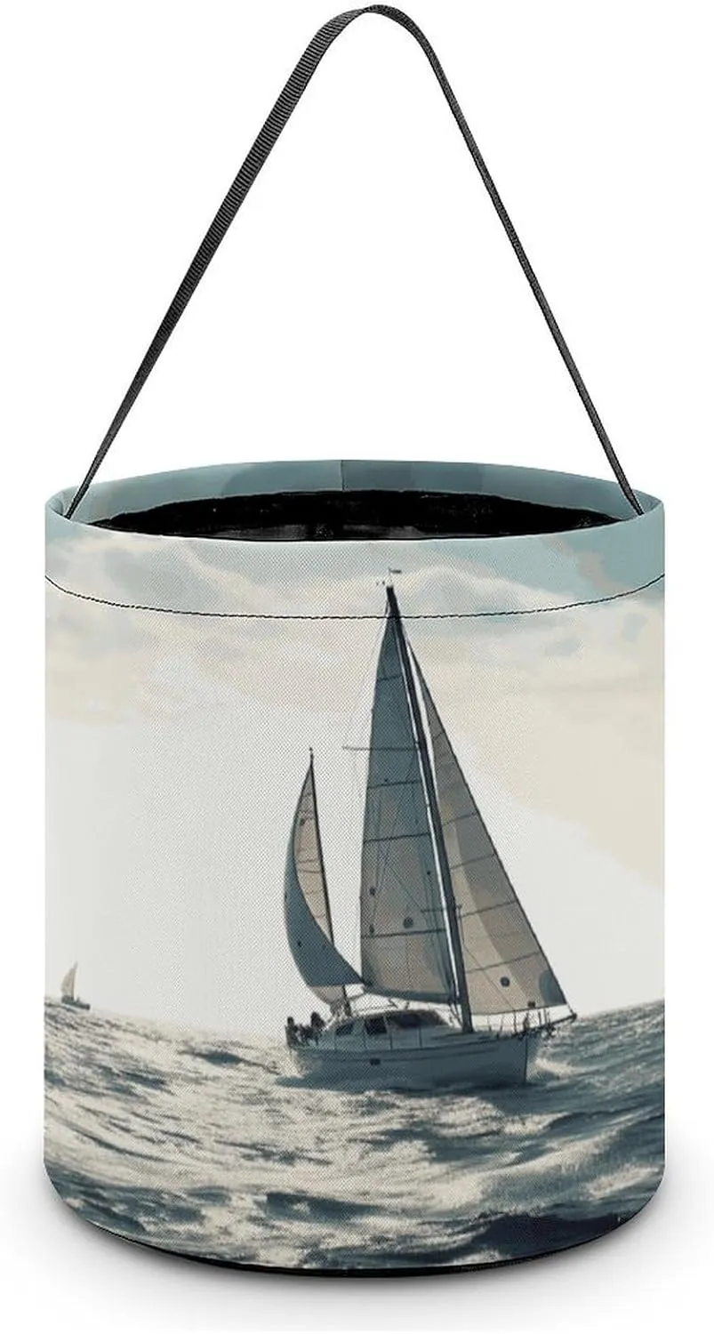 Halloween Handheld Candy Bag Trick Or Treat Bag Ocean Sailing Printed Party Gift Bag Candy Handheld Bag Handheld Candy Bucket Multipurpose Portable And Foldable Handheld Bucket