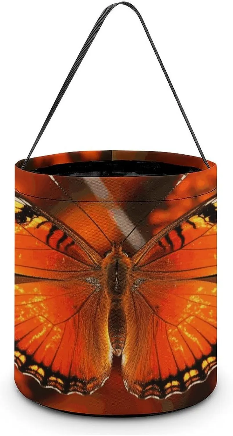 Halloween Handheld Candy Bag Trick Or Treat Bag Orange Butterfly Printed Party Gift Bag Candy Handheld Bag Handheld Candy Bucket Multipurpose Portable And Foldable Handheld Bucket