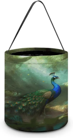 Halloween Handheld Candy Bag Trick Or Treat Bag Peacock Printed Party Gift Bag Candy Handheld Bag Handheld Candy Bucket Multipurpose Portable And Foldable Handheld Bucket