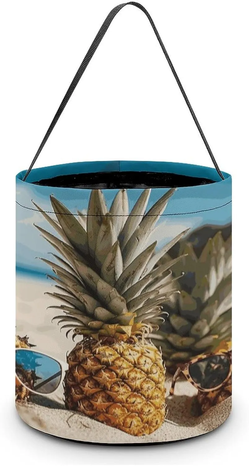 Halloween Handheld Candy Bag Trick Or Treat Bag Pineapple Fruit Sunglasses Sand Beach Printed Party Gift Bag Candy Handheld Bag Handheld Candy Bucket Multipurpose Portable And Foldable Handheld Bu