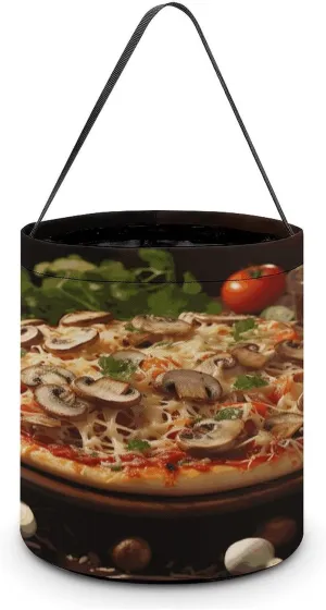 Halloween Handheld Candy Bag Trick Or Treat Bag Pizza with Mushrooms And Tomatoes on Top Printed Party Gift Bag Candy Handheld Bag Handheld Candy Bucket Multipurpose Portable And Foldable Handheld