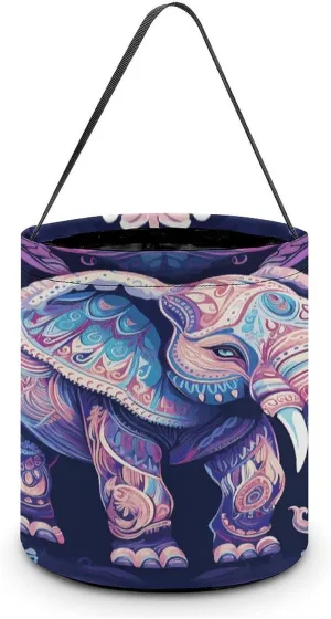 Halloween Handheld Candy Bag Trick Or Treat Bag Purple Elephant Printed Party Gift Bag Candy Handheld Bag Handheld Candy Bucket Multipurpose Portable And Foldable Handheld Bucket
