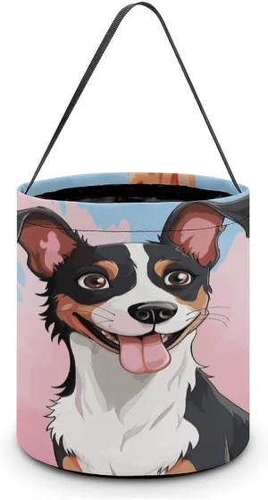 Halloween Handheld Candy Bag Trick Or Treat Bag Rat Terrier Dog Printed Party Gift Bag Candy Handheld Bag Handheld Candy Bucket Multipurpose Portable And Foldable Handheld Bucket