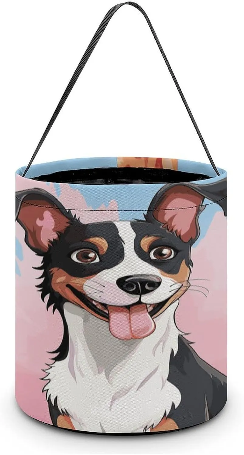 Halloween Handheld Candy Bag Trick Or Treat Bag Rat Terrier Dog Printed Party Gift Bag Candy Handheld Bag Handheld Candy Bucket Multipurpose Portable And Foldable Handheld Bucket