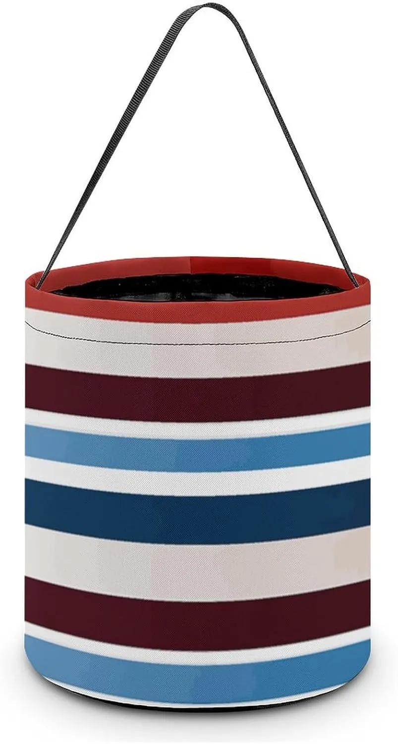 Halloween Handheld Candy Bag Trick Or Treat Bag Red Blue White Gray Stripes Printed Party Gift Bag Candy Handheld Bag Handheld Candy Bucket Multipurpose Portable And Foldable Handheld Bucket