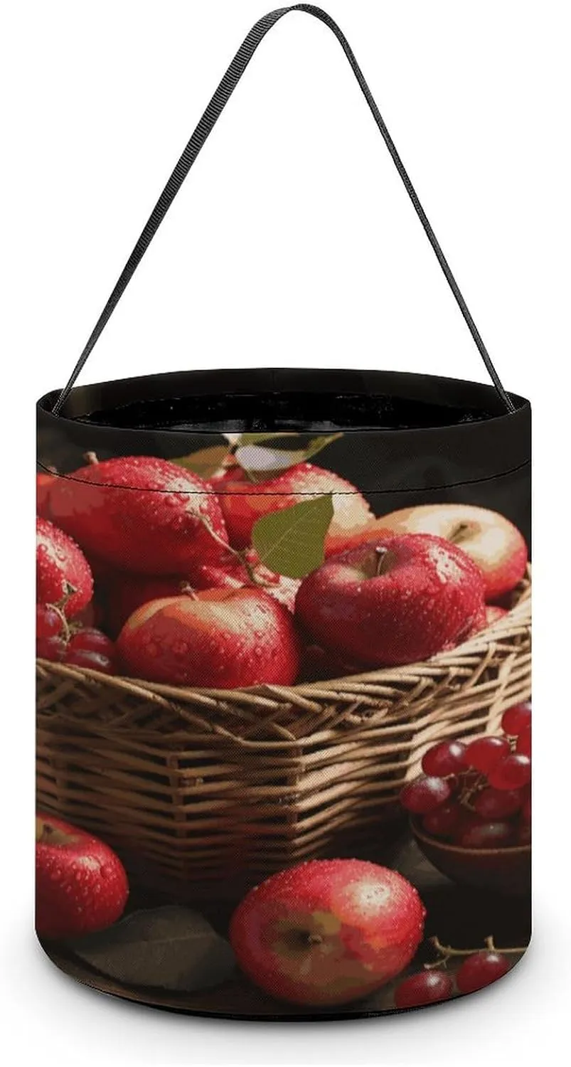 Halloween Handheld Candy Bag Trick Or Treat Bag Red Fruit in A Basket Printed Party Gift Bag Candy Handheld Bag Handheld Candy Bucket Multipurpose Portable And Foldable Handheld Bucket