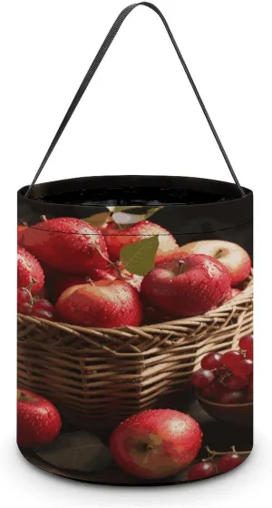 Halloween Handheld Candy Bag Trick Or Treat Bag Red Fruit in A Basket Printed Party Gift Bag Candy Handheld Bag Handheld Candy Bucket Multipurpose Portable And Foldable Handheld Bucket