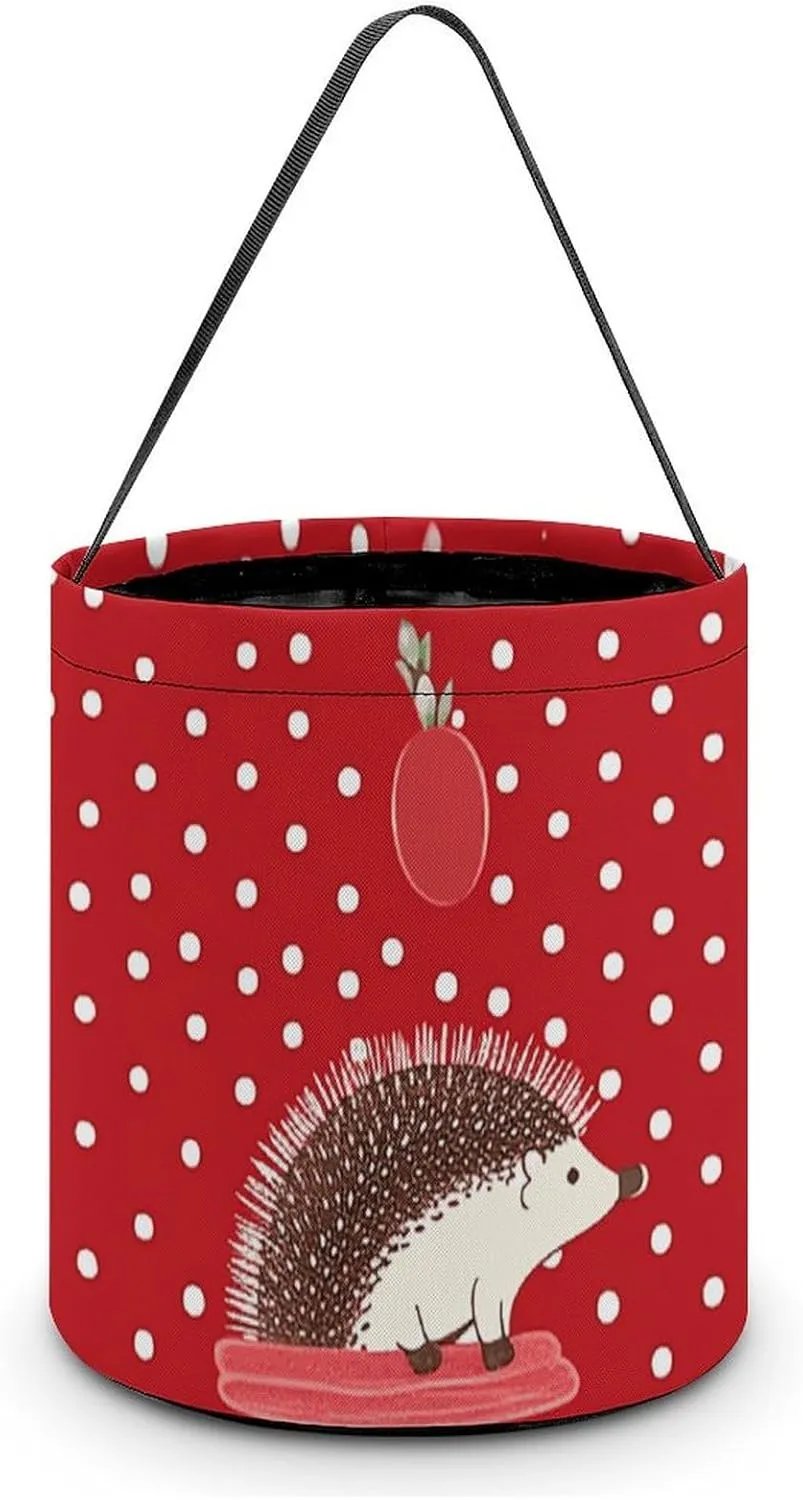 Halloween Handheld Candy Bag Trick Or Treat Bag Red Polka Dot Hedgehog Printed Party Gift Bag Candy Handheld Bag Handheld Candy Bucket Multipurpose Portable And Foldable Handheld Bucket