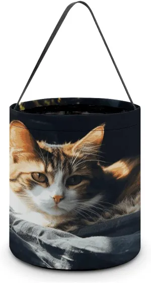 Halloween Handheld Candy Bag Trick Or Treat Bag Resting Cat Printed Party Gift Bag Candy Handheld Bag Handheld Candy Bucket Multipurpose Portable And Foldable Handheld Bucket