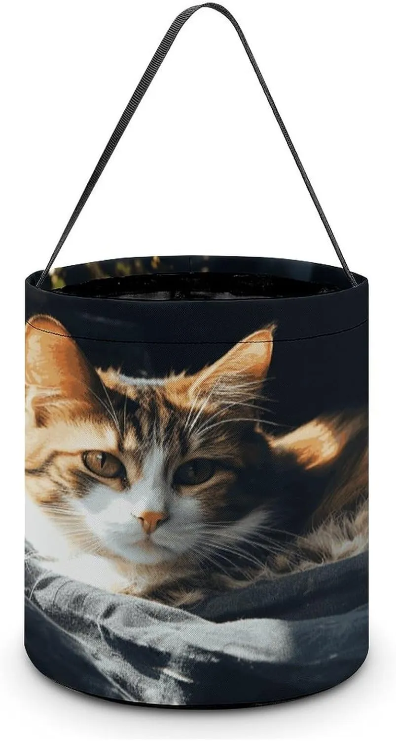 Halloween Handheld Candy Bag Trick Or Treat Bag Resting Cat Printed Party Gift Bag Candy Handheld Bag Handheld Candy Bucket Multipurpose Portable And Foldable Handheld Bucket