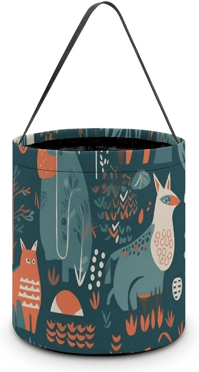 Halloween Handheld Candy Bag Trick Or Treat Bag Scandinavian Animals Printed Party Gift Bag Candy Handheld Bag Handheld Candy Bucket Multipurpose Portable And Foldable Handheld Bucket