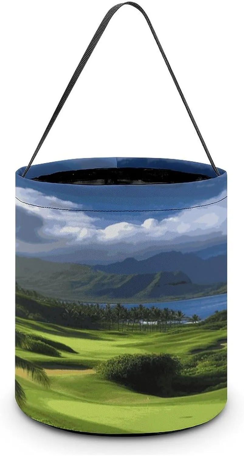 Halloween Handheld Candy Bag Trick Or Treat Bag Scenic Hawaii Golf Tropical Printed Party Gift Bag Candy Handheld Bag Handheld Candy Bucket Multipurpose Portable And Foldable Handheld Bucket