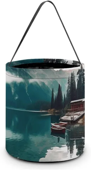 Halloween Handheld Candy Bag Trick Or Treat Bag Scenic Lake Printed Party Gift Bag Candy Handheld Bag Handheld Candy Bucket Multipurpose Portable And Foldable Handheld Bucket