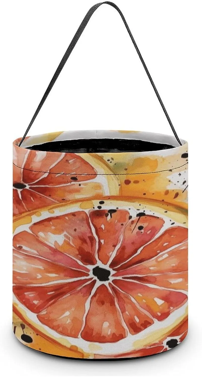 Halloween Handheld Candy Bag Trick Or Treat Bag Watercolor Orange Slice Printed Party Gift Bag Candy Handheld Bag Handheld Candy Bucket Multipurpose Portable And Foldable Handheld Bucket
