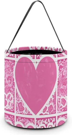 Halloween Handheld Candy Bag Trick Or Treat Bag White Love Heart Printed Party Gift Bag Candy Handheld Bag Handheld Candy Bucket Multipurpose Portable And Foldable Handheld Bucket