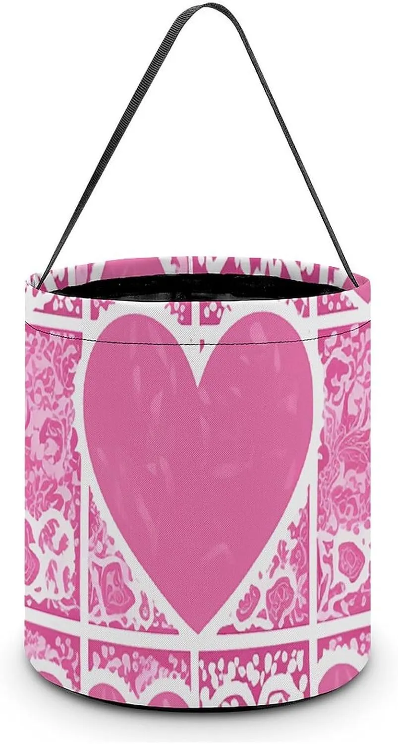 Halloween Handheld Candy Bag Trick Or Treat Bag White Love Heart Printed Party Gift Bag Candy Handheld Bag Handheld Candy Bucket Multipurpose Portable And Foldable Handheld Bucket