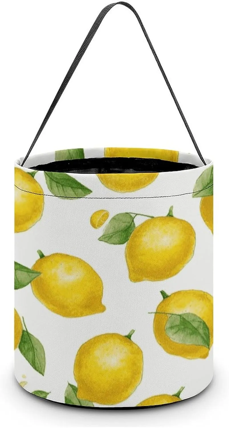 Halloween Handheld Candy Bag Trick Or Treat Bag Yellow Lemon Printed Party Gift Bag Candy Handheld Bag Handheld Candy Bucket Multipurpose Portable And Foldable Handheld Bucket