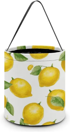 Halloween Handheld Candy Bag Trick Or Treat Bag Yellow Lemon Printed Party Gift Bag Candy Handheld Bag Handheld Candy Bucket Multipurpose Portable And Foldable Handheld Bucket