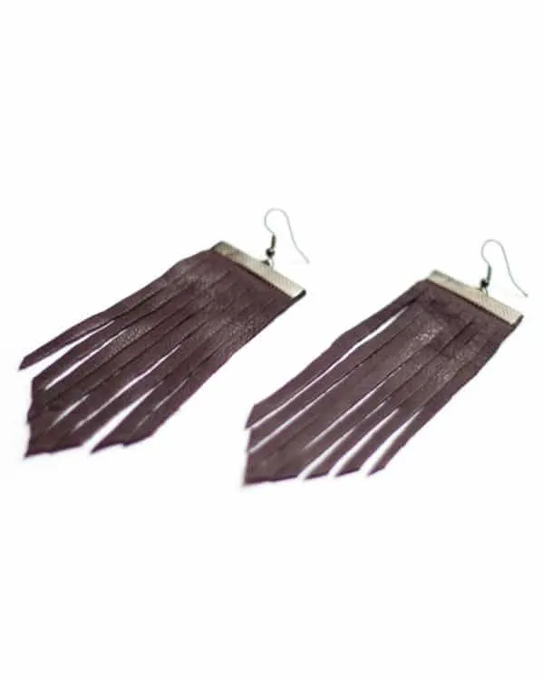 Handcrafted Burgundy Leather Earrings by Sylca